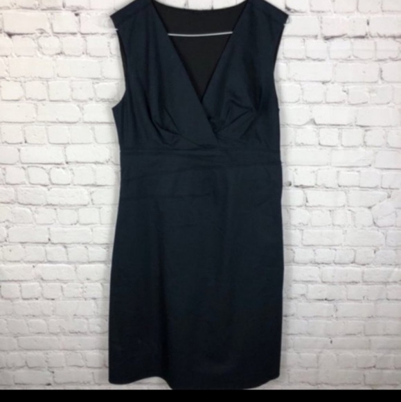 Elie Tahari Sonya Cotton Poplin Ruched-Front Sleeveless Blue Dress - Picture 3 of 8